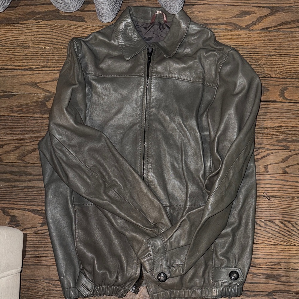 Men's Leather Zip-Front Jacket - Gray